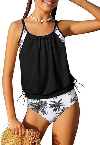 Girls Swimsuit 2 Piece Tankini with Shorts Tiered Ruffle Swimwear Adjustable Straps Bathing Suit 6-14Y in Saudi Arabia