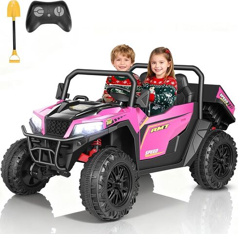 funtok 24v 2 مقاعد ركوب على ألعاب utv للأطفال الكبار، 4wd xl شاحنة قلابة للركوب مع جهاز تحكم عن بعد، محركات 4 × 200 واط، سرير تفريغ بمحرك، بداية ناعمة، 5 ميلا في الساعة، أضواء، بلوتوث، سيارات قابلة للقيادة للأطفال (أحمر) in Kuwait