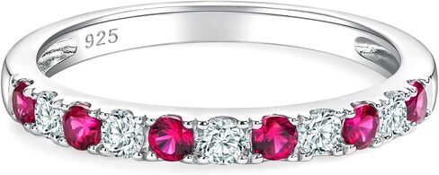 Bezel Set Birthstone Wedding Band 14K Gold Sterling Silver Stackable Half Eternity Band Rings 2.5mm Wide Ruby/Amethyst/Sapphire/Emerald Green/Aquamarine Ring for Women, Send Gift Box in Saudi Arabia