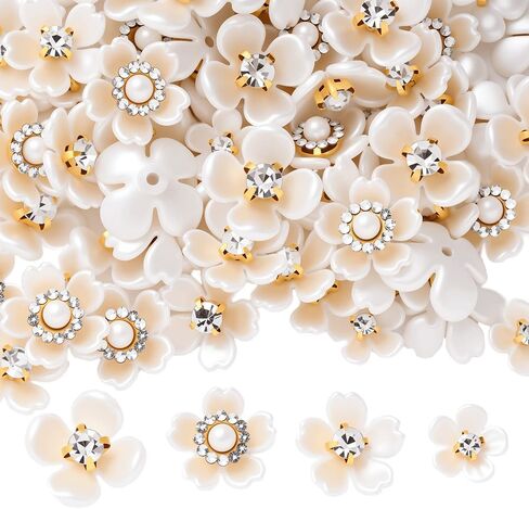PIPITREE 120PCS Rhinestone Buttons, Acrylic Faux Pearl Buttons, Flat Back Flower Embellishments for Crafts, Jewelry Making, DIY Wedding, Clothes, Bags, Shoes, Christmas, Thanksgiving Gifts (White) in Saudi Arabia