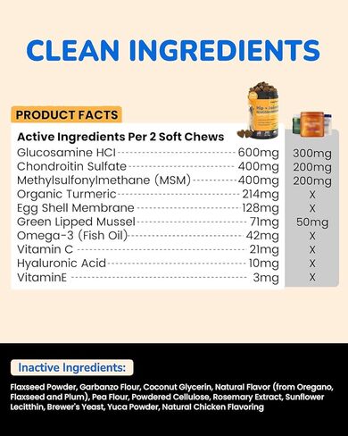 Glucosamine for Dogs 260Ct Chews - 23oz Hip and Joint Supplement Chews for Dogs, Chondroitin Joint Supplement for Dog Joint, USA Lab Formula with Probiotics, Natural Support for Dogs in Kuwait