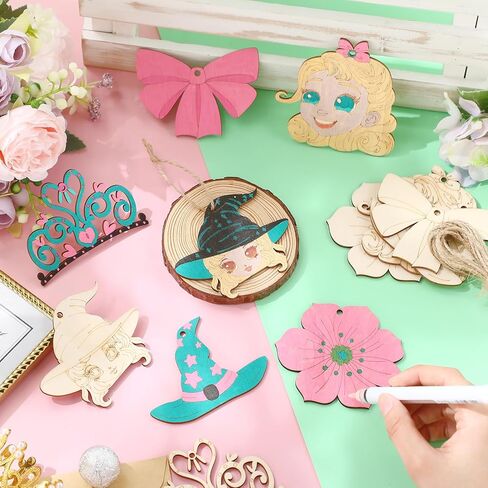 Chunful 24 Set Strawberry Birthday Party Wooden Crafts Kit, Color Your Own Fruit Kit Unfinished Wooden with Twines DIY Coloring Ornaments for Fruits Themed Birthday Decorations in Saudi Arabia