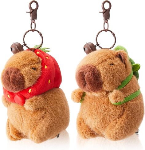 2 Pcs Capybara Plush Keychain Capybara Stuffed Animals Plush Pendant for Valentine's Gifts Exchange Birthday Party(Turtle Bag, Strawberry Hood) in Saudi Arabia