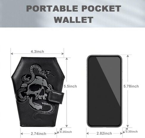 Gothic Wallet Leather with Embossed Skull Bats Spiders, Coffin Wallets for Women, Punk Horror Bifold Wallets, Goth Gifts for Halloween Accessories in Kuwait