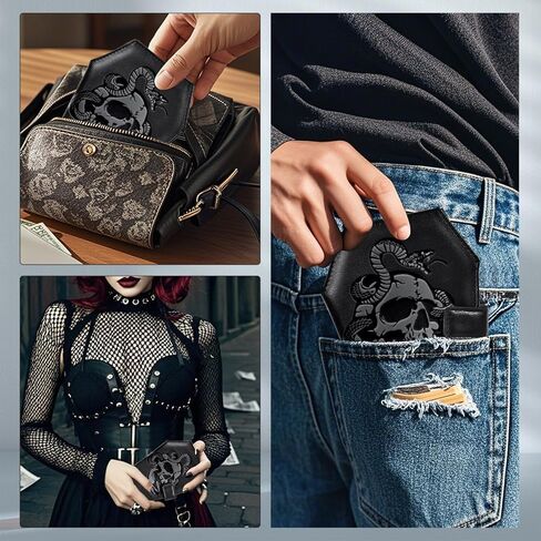 Gothic Wallet Leather with Embossed Skull Bats Spiders, Coffin Wallets for Women, Punk Horror Bifold Wallets, Goth Gifts for Halloween Accessories in Kuwait