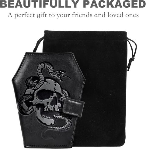 Gothic Wallet Leather with Embossed Skull Bats Spiders, Coffin Wallets for Women, Punk Horror Bifold Wallets, Goth Gifts for Halloween Accessories in Kuwait