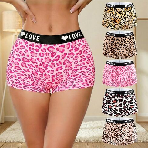 Women's Underwear Boxer Briefs Soft Moisture Wicking Lightweight Leopard Printed Mid Rise Boxer Briefs in Saudi Arabia