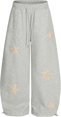 Aelfric Eden Star Applique Baggy Barrel Sweatpants Wide Leg Elastic Waisted Sweat Pants Y2K Casual Lantern Trouser in Saudi Arabia
