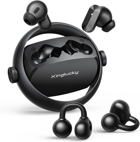 Kinglucky New A1 Open Ear Clip On Earbuds, Lightweight Comfort Fit with Dual-Driver Sound, 40H Playtime, Wireless Headphones Bluetooth 6.0 with Clear Calls, IP56 Waterproof Ear Buds, Kinyo Black in Saudi Arabia