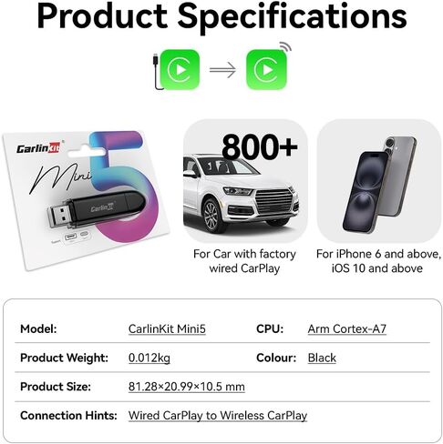 Carlinkit Mini Wireless Carplay Adapter for Apple, Plug & Play,Wired to Wireless CarPlay Adapter,Double-Ended Design,Cost Effective,Not for BMW,Tesla in Saudi Arabia