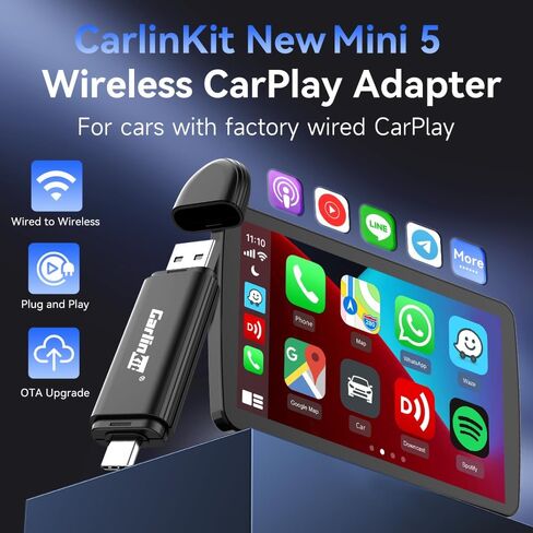 Carlinkit Mini Wireless Carplay Adapter for Apple, Plug & Play,Wired to Wireless CarPlay Adapter,Double-Ended Design,Cost Effective,Not for BMW,Tesla in Saudi Arabia