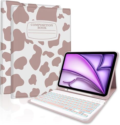 TopPerfekt for iPad Air 11 (M3 2025 / M2 2024) case with Bluetooth Keyboard for iPad Air 5th / 4th Generation 10.9 Inch (2022/2020) Detachable, Rechargeable, Pencil Holder - Book Leopard Grey in Saudi Arabia