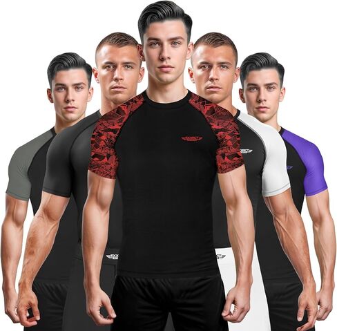 قميص ضغط رجالي من Exxact Sports BJJ Rash Guard بأكمام قصيرة، مصنف من IBJJF No Gi Jiu Jitsu لمصارعة الفنون القتالية المختلطة والتدريب in Kuwait