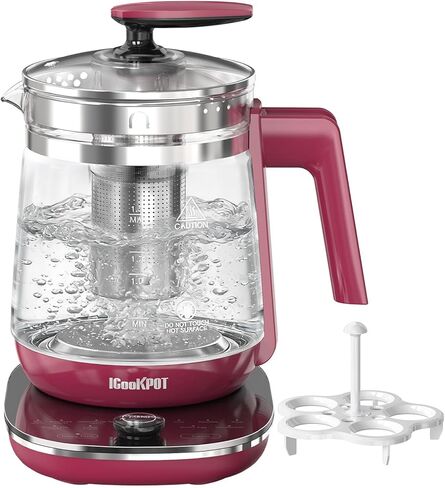 Electric Kettle 1.5L Borosilicate Glass, 1200W Temperature Control Tea Kettle with Auto Shut-Off & Boil-Dry Protection, BPA-Free Stainless Steel Base, Fast Boil for Coffee & Keep Warm, White in Kuwait