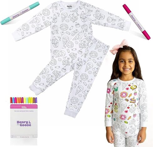 تلوين بيجامات للأطفال المصنوعة من القطن الأصلي | Kids Pajamas Girls & Boys مع 12 علامة غير سامة لتخصيص ملابس النوم الخاصة بهم بتصميمات فريدة | هدية مثالية للفتيات والفتيان (4 سنوات) in Saudi Arabia
