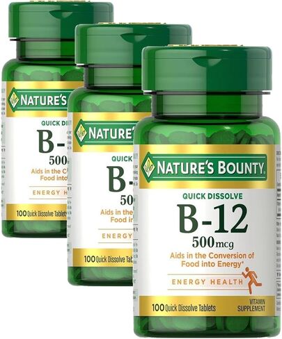 Nature's Bounty Vitamin B12, Supports Energy Metabolism and Nervous System Health, 500mcg, 100 Quick Dissolve Tablets in Saudi Arabia