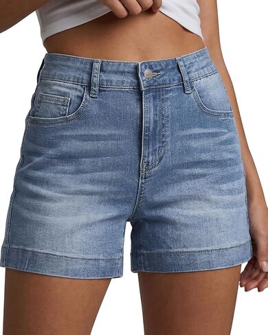 luvamia Jean Shorts for Women High Waisted Mid Thigh Mom Stretch Denim Shorts Casual Summer Jorts Country Concert Outfit in Saudi Arabia