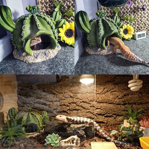 kathson Reptile Tank Decor Lizard Hide and Cave Plants Terrarium Decorations Resin Cactus Desert Aquarium Tank Habitat Accessories for Bearded Dragon Chameleon Leopard Gecko Snake Fish (Cactus) in Saudi Arabia