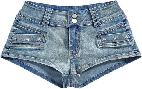 شورت جينز نسائي منخفض الارتفاع من Verdusa Y2K Goth Vintage Booty Micro مع جيوب in Kuwait