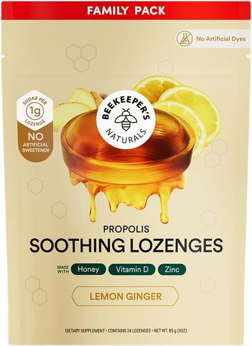 قطرات السعال بالعسل المهدئة من Beekeeper's Naturals - دعم المناعة مع فيتامين د والزنك والبروبوليس أقراص استحلاب الحلق المهدئة، 24 قيراط in Kuwait