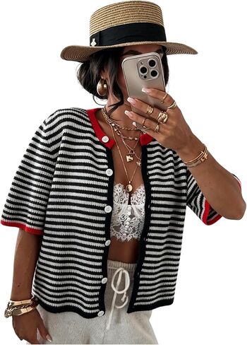 أميلبل ستارديجان بأكمام قصيرة للنساء خفيفة الوزن طاقم الطواقم غير الرسمية سترات كارديجان قمم in Kuwait