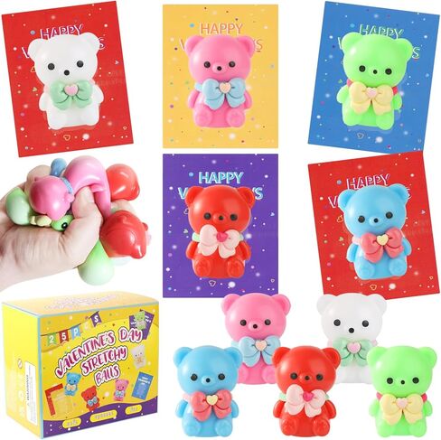 24Pack Valentines Day Gifts Cards with Rubber Ducks Stress Balls, Valentines Day Cards for Kids Boys Girls School Classroom, Bulk Valentines Gift Exchange Squishy Toys for Party Favors Supplies in Saudi Arabia