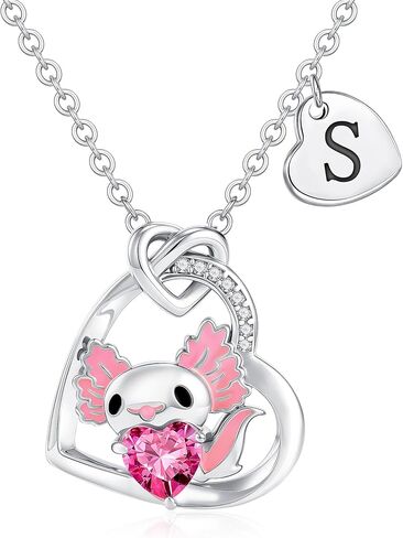 C-leen Axolotl Necklaces Gifts for Girls, 14K Gold Plated CZ Heart Initial Pendant Axolotl Necklaces Birthday Gifts for Girls Teens Jewelry in Saudi Arabia