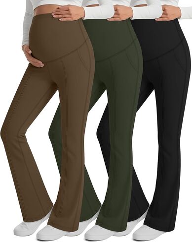 3 Pack Maternity Yoga Dress Pants Over The Belly Pregnancy Pant Stretchy Wide Leg Lounge Trousers with Pocket in Saudi Arabia