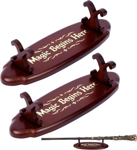 Wood Wand Stand Display - Magic Wand Holders with Foil Stamped Quotes - for Wizard Collection & Decoration, 5.4" L × 1.9" W × 1.4" H, 2-Pack, Cherry in Saudi Arabia