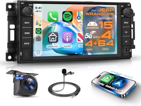 4G + 64G ستيريو راديو السيارة Android لسيارة Jeep Wrangler 2007-2018 Dodge RAM Chrysler مع Carplay اللاسلكي Android Auto 1080P كاميرا USB/Type-C، 7 بوصات لراديو Jeep Wrangler لراديو Dodge RAM Chrysler in Kuwait