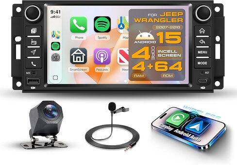 4G + 64G ستيريو راديو السيارة Android لسيارة Jeep Wrangler 2007-2018 Dodge RAM Chrysler مع Carplay اللاسلكي Android Auto 1080P كاميرا USB/Type-C، 7 بوصات لراديو Jeep Wrangler لراديو Dodge RAM Chrysler in Kuwait