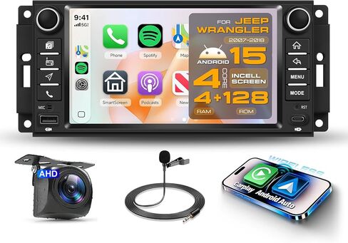 4G + 64G ستيريو راديو السيارة Android لسيارة Jeep Wrangler 2007-2018 Dodge RAM Chrysler مع Carplay اللاسلكي Android Auto 1080P كاميرا USB/Type-C، 7 بوصات لراديو Jeep Wrangler لراديو Dodge RAM Chrysler in Kuwait