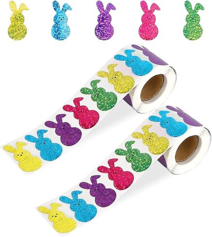 Easter Bunny Stickers, Colorful Glitter Bunny Sticker Roll, 1.5'' Sparkly Self-Adhesive Rabbit Stickers Gift Seals Decal for Scrapbooks Card Water Bottle Craft Holiday Easter Party Favors Decor 500Pcs in Saudi Arabia