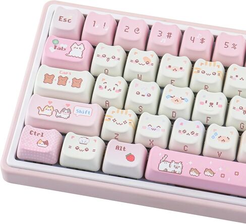 Tsungup PBT Keycaps Mao Profile-Pink Cream Keycap، 127 مفتاحًا لطيفًا لإخفاء القط موضوع مخصص أغطية مفاتيح لوحة المفاتيح، مجموعة أغطية مفاتيح فرعية صبغية للوحة المفاتيح الميكانيكية 60%، 65%، 75%، 100% in Kuwait