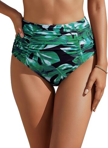 Blooming Jelly Womens High Waisted Bikini Bottoms Tummy Control Swim Bottom Ruched Full Coverage Retro Swimwear in Saudi Arabia