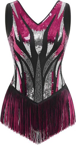 IBAKOM Women Sexy Fringe Bodysuit Open Back Sparkly Sequins Tassel Latin Jazz Dance Outfits Trapeze Acrobat Circus Costume in Saudi Arabia