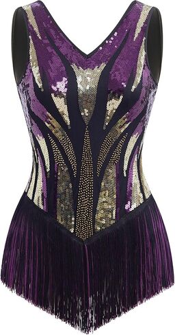 IBAKOM Women Sexy Fringe Bodysuit Open Back Sparkly Sequins Tassel Latin Jazz Dance Outfits Trapeze Acrobat Circus Costume in Saudi Arabia