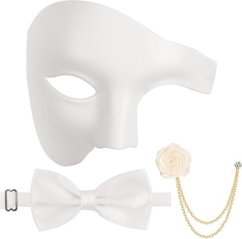 Masquerade Mask for Men Phantom of The Opera Mask with Bowtie Brooch for Halloween Mardi Gras Party in Saudi Arabia
