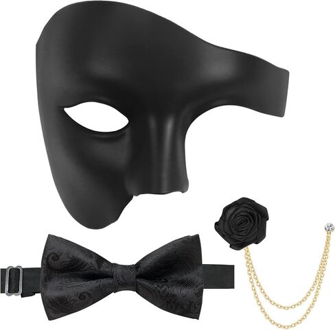 Masquerade Mask for Men Phantom of The Opera Mask with Bowtie Brooch for Halloween Mardi Gras Party in Saudi Arabia