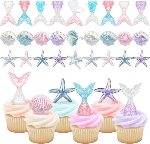 Kenning 48pcs Resin Seashell Cupcake Ring Toppers Under the Sea Cupcake Topper for seashell Theme Birthday Party Cake Decorations Baby Shower Weeding Anniversary Sea Party Supplies in Saudi Arabia