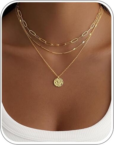 قلادة ذهبية ذات طبقات للنساء ، مكدس قلادة مطلي بالذهب 14K للنساء ، مجموعة قلادة ذهبية قابلة للتعديل لذيذ in Kuwait