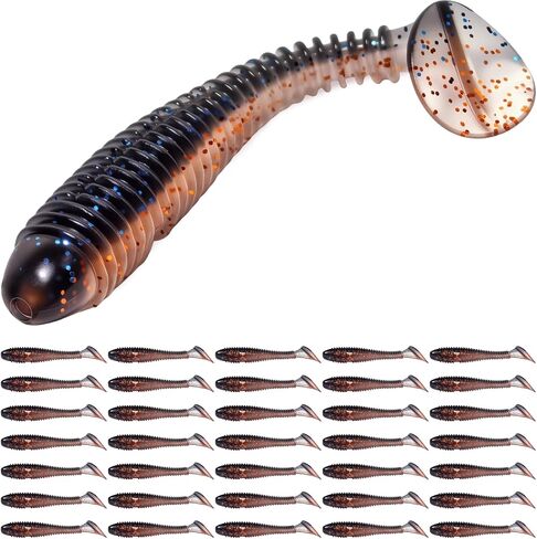 Pristis 35 pcs Paddle Tail Swimbaits, 3 inchs Fishing Soft Lures for Bass Crappie Walleye Trout, Durable Plastic Sinking Bait Swimmer Kit for Saltwater Freshwater Texas Carolina Fitness Rig in Saudi Arabia