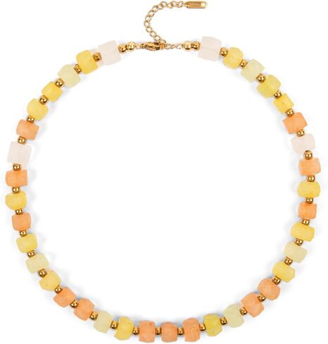 Chunky Beaded Necklace for Women - Handmade Recycled Glass, 18K Gold Plated or Silver Toned Stainless Steel, Adjustable 16-18 inch Boho Statement Necklace, 6 Colors in Saudi Arabia