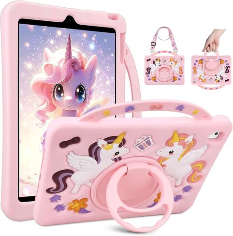 Coolden for iPad 9th Generation Case for iPad 9th/8th/7th Generation Case 10.2 Inch2021/2020/2019 Kids Girls Cute Strawberry Mushroom Soft 3D Tablet Cover with Shoulder Strap & Rotating Stand, Pink in Saudi Arabia