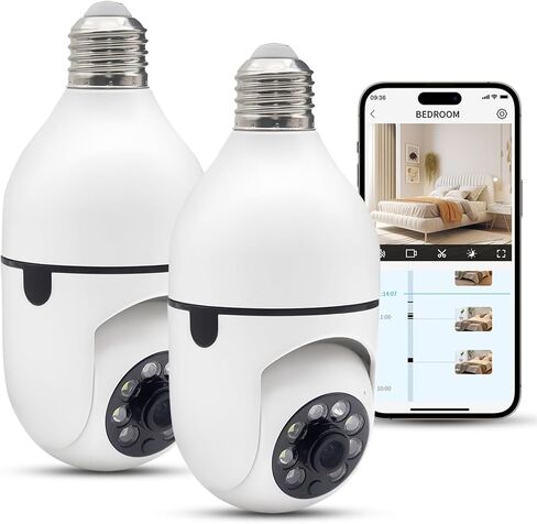 Security Camera, Dual Lens Camera 355 Degree with Light Socket, Motion Tracking, Night Vision for Indoor Home Security in Saudi Arabia