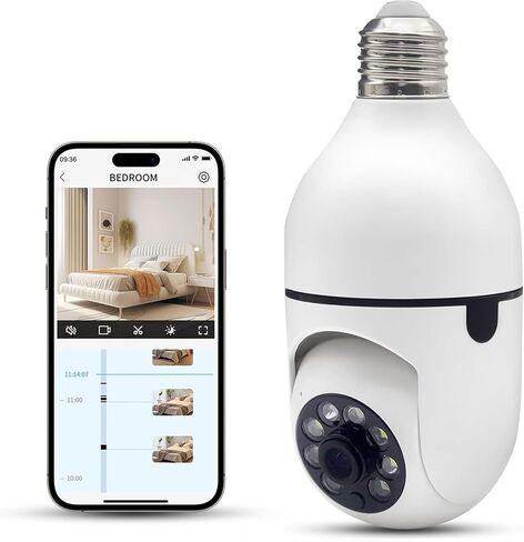 Security Camera, Dual Lens Camera 355 Degree with Light Socket, Motion Tracking, Night Vision for Indoor Home Security in Saudi Arabia