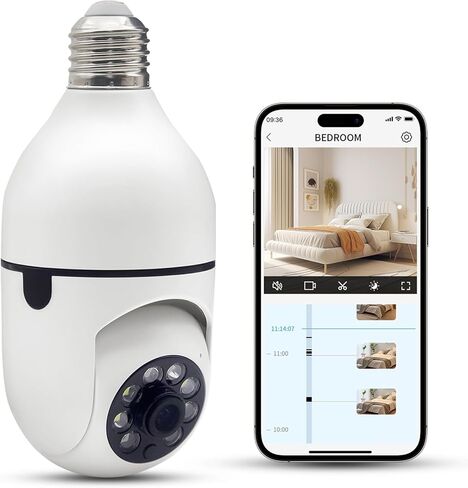 Security Camera, Dual Lens Camera 355 Degree with Light Socket, Motion Tracking, Night Vision for Indoor Home Security in Saudi Arabia