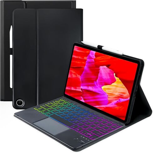 حافظة لوحة مفاتيح تعمل باللمس لجهاز Amazon fire Max 11 مقاس 11.0 بوصة 2023 (الجيل الثالث عشر)، لوحة مفاتيح قابلة للفصل بإضاءة خلفية قوس قزح مع حامل قلم لغطاء الكمبيوتر اللوحي (أزرق + أزرق) in Kuwait