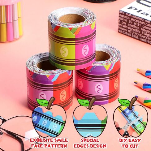 1 Roll/ 32.8 Feet Crayon Borders for Bulletin Board Art Bulletin Board Borders Rainbow Crayon Border Trim Crayon Classroom Decoration for Chalkboard School Office Door in Saudi Arabia