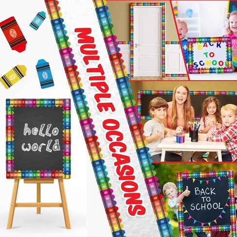 1 Roll/ 32.8 Feet Crayon Borders for Bulletin Board Art Bulletin Board Borders Rainbow Crayon Border Trim Crayon Classroom Decoration for Chalkboard School Office Door in Saudi Arabia